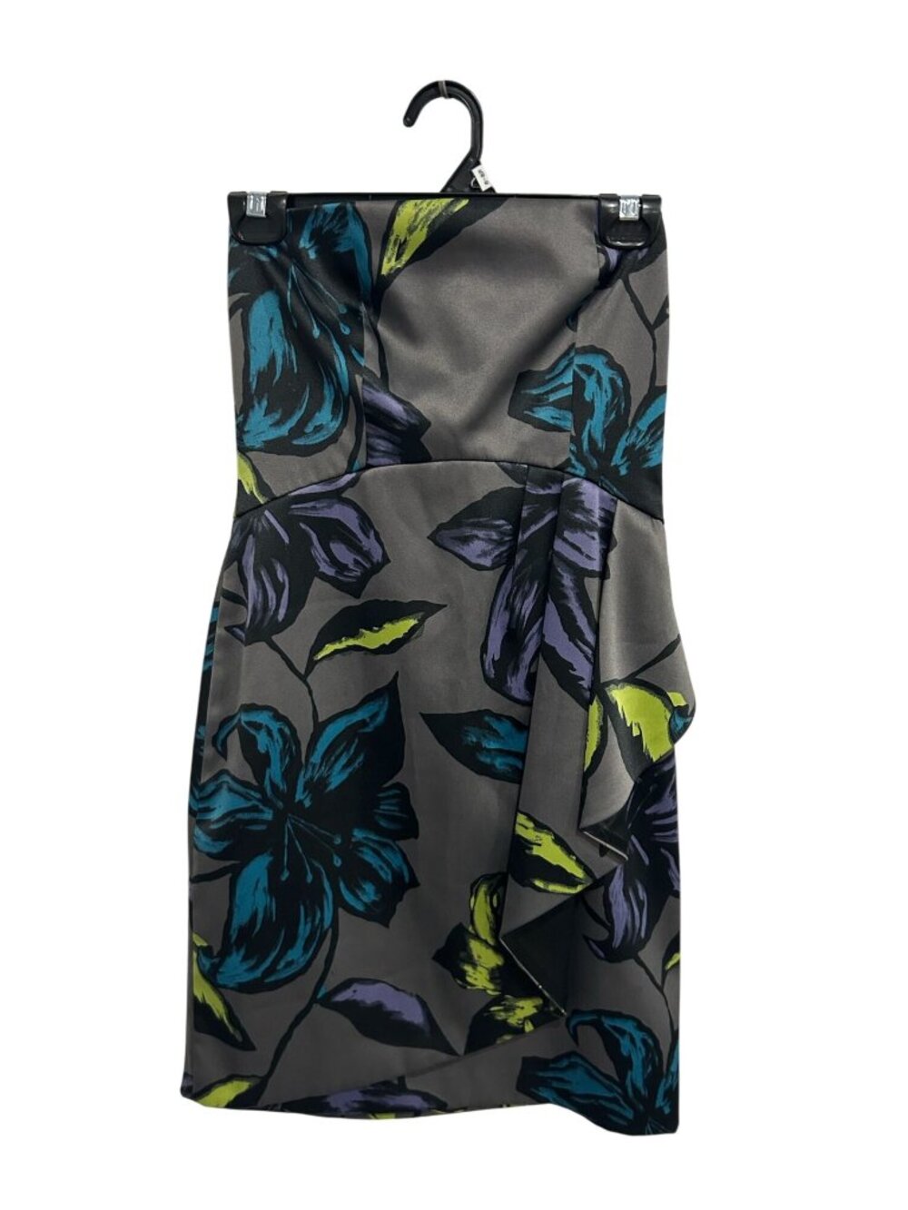 Kensie 4 Strapless Grey Tropical Floral Sheath Dress Draped Fairycore Ethereal